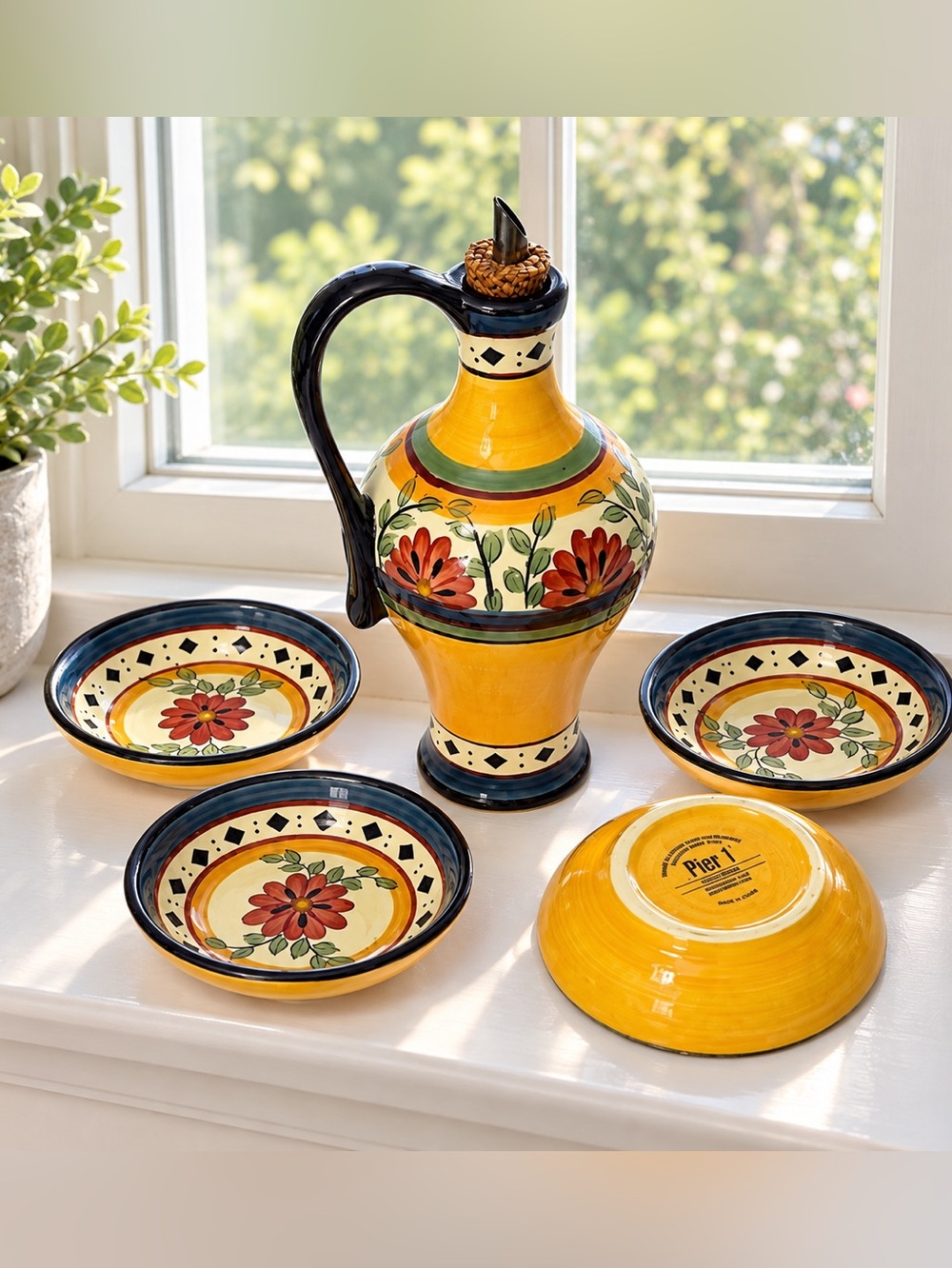 VTG Pier 1 Alexandria
Oil/Vinegar
Earthenware Cruet W/ 4
Dipping Bowls *J